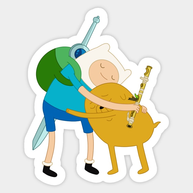 Finn and Jake hugging Sticker by maxtrology